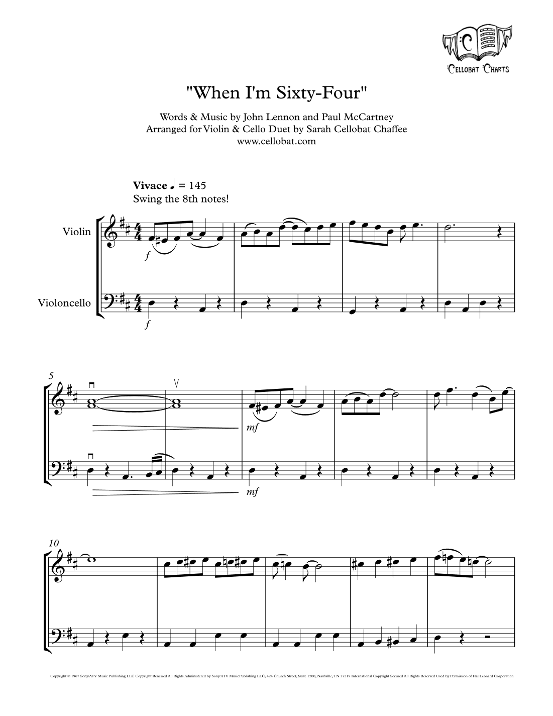 When I'm Sixty-Four (arr. Sarah Cellobat Chaffee)