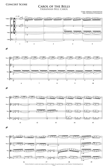 Carol Of The Bells String Quartet (arr. Nicholas Steinbach)