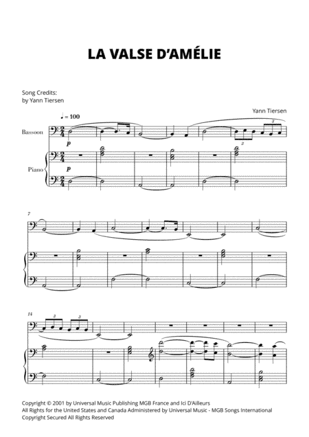 La Valse D'amelie (arr. Cadenza Editions)