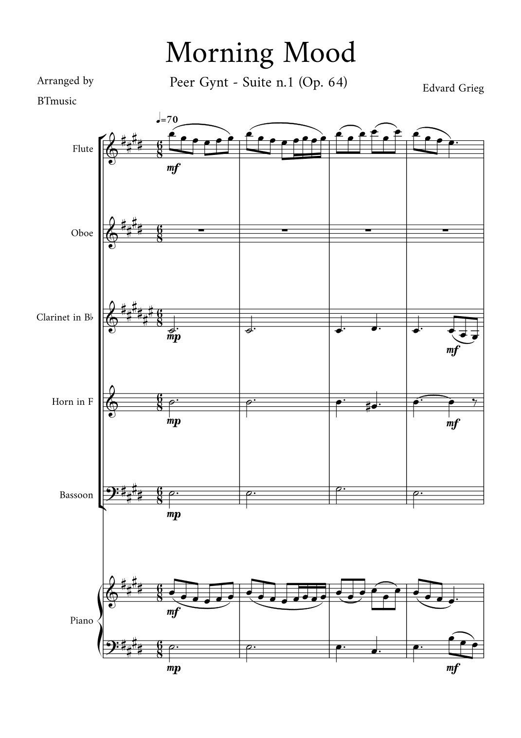 Morning Mood (Peer Gynt Suite N.1, Op 46) (arr. BTmusic)
