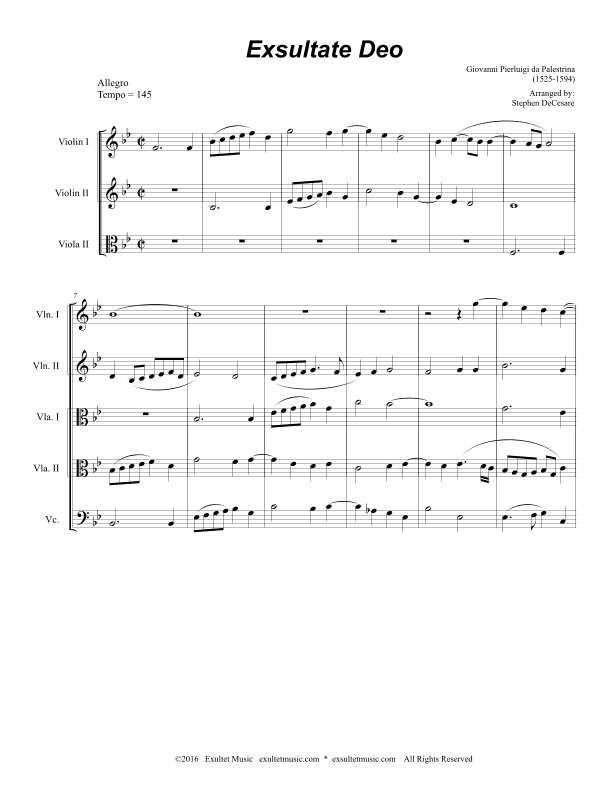 Exsultate Deo (for String Quintet) (arr. Stephen DeCesare)