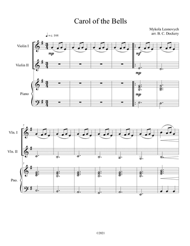 Carol of the Bells (Violin Duet with Piano Accompaniment) (arr. B. C. Dockery)