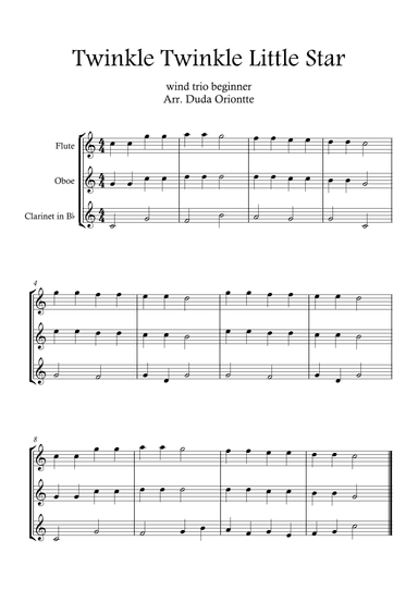 Twinkle Twinkle Little Star (For BEGINNER and kids)  (wind trio) (arr. Duda Oriontte)