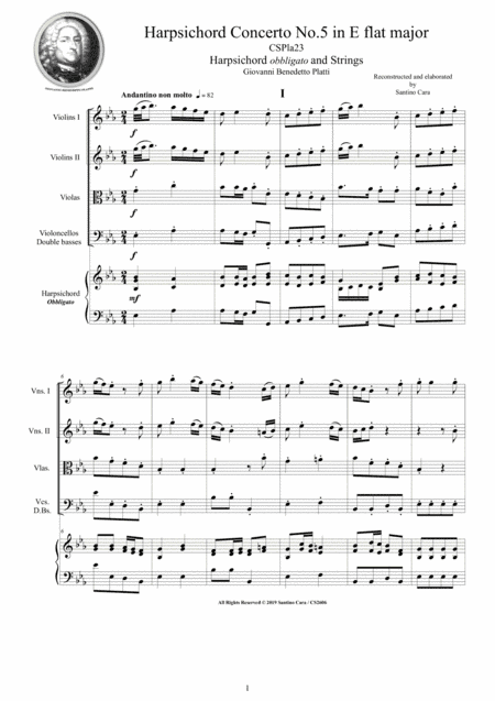 Platti - Harpsichord Concerto No.5 in E flat major CSPla23 for Harpsichord and Strings (arr. Santino Cara)