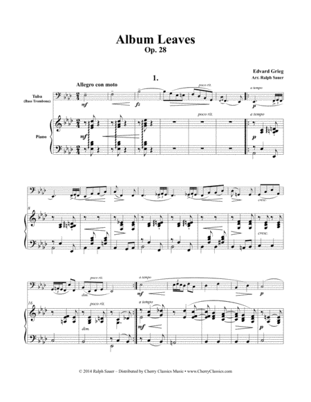 Album Leaves, Opus 28 for Tuba or Bass Trombone and Piano (arr. Ralph Sauer)