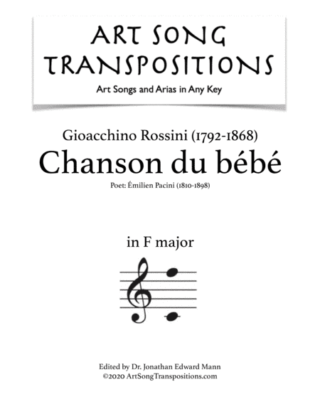 ROSSINI: Chanson du bébé (transposed to F major) (arr. ArtSongTranspositions.com)