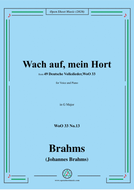 Brahms-Wach auf,mein Hort,WoO 33 No.13,in G Major,for Voice&Piano (arr. MSM)