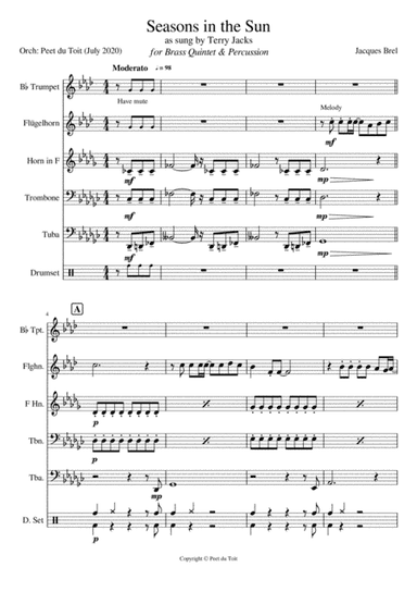 Seasons In The Sun (le Moribond) (arr. Peet du Toit)