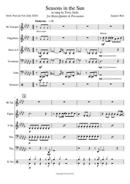 Seasons In The Sun (le Moribond) (arr. Peet du Toit)