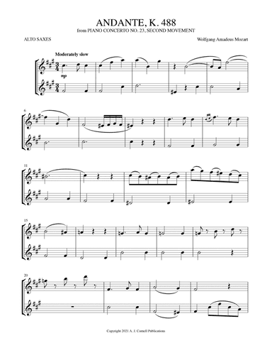 Andante (from Piano Concerto No. 23, K. 488) (arr. Mark Phillips)