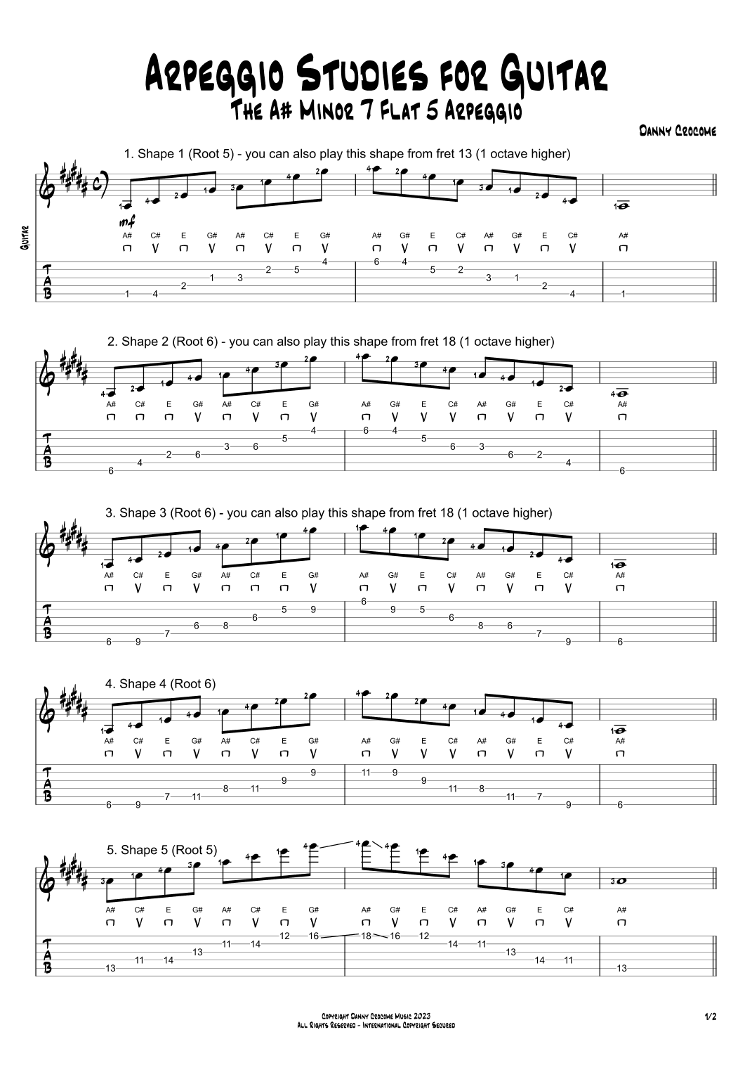 Arpeggio Studies for Guitar - The A# Minor 7 Flat 5 Arpeggio