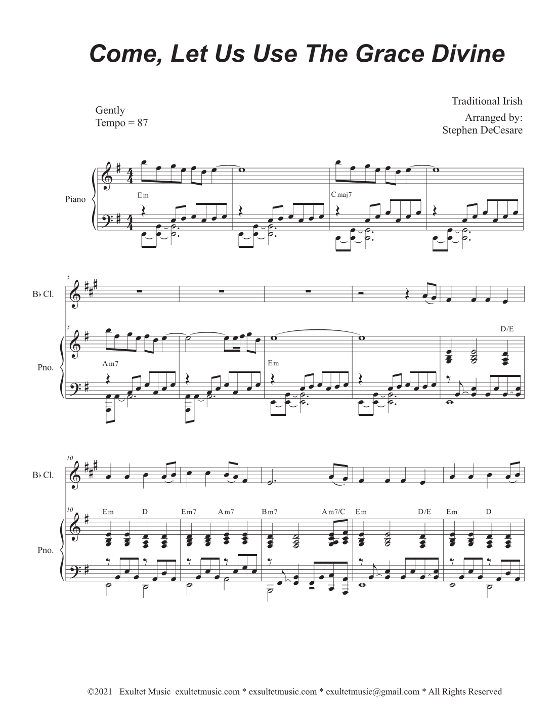 Come, Let Us Use The Grace Divine (Bb-Clarinet solo and Piano) (arr. Stephen DeCesare)