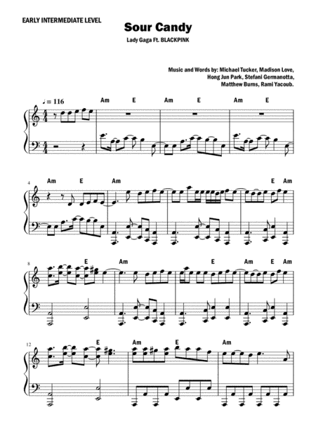 Sour Candy (arr. Pianotutorialandsheetmusic)
