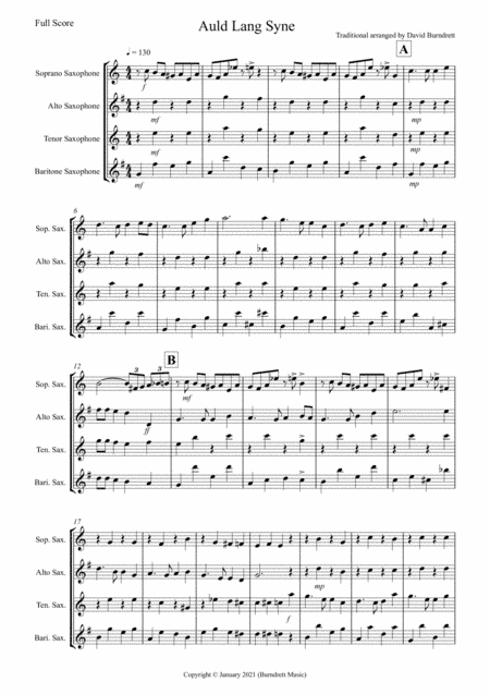 Auld Lang Syne (Jazzy Style!) for Saxophone Quartet (arr. David Burndrett)