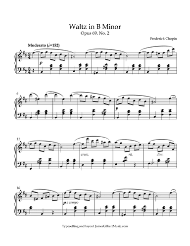 Waltz in B minor, Opus 69 No 2 (arr. James Gilbert Music)