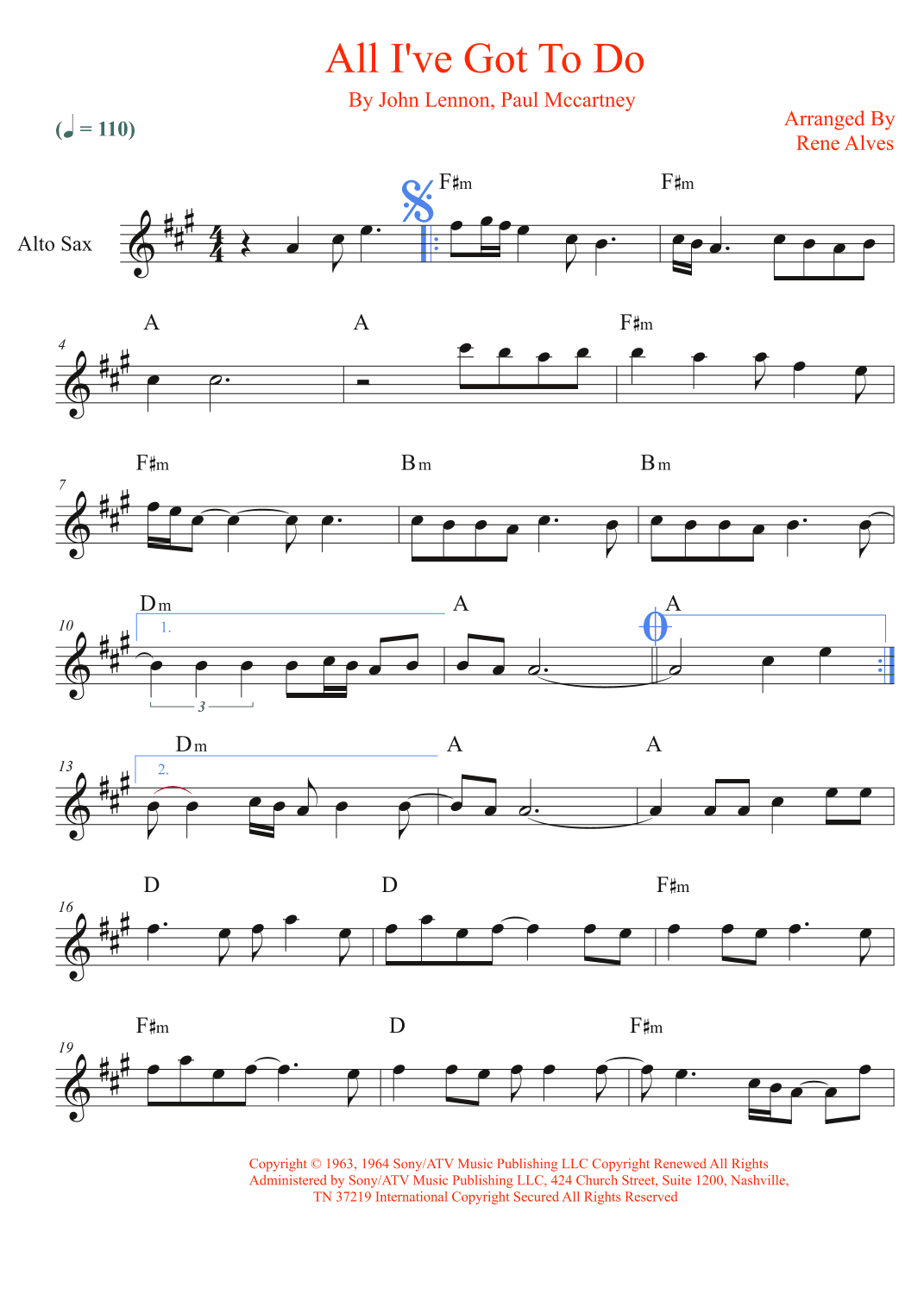 All I've Got To Do (arr. Rene Alves)