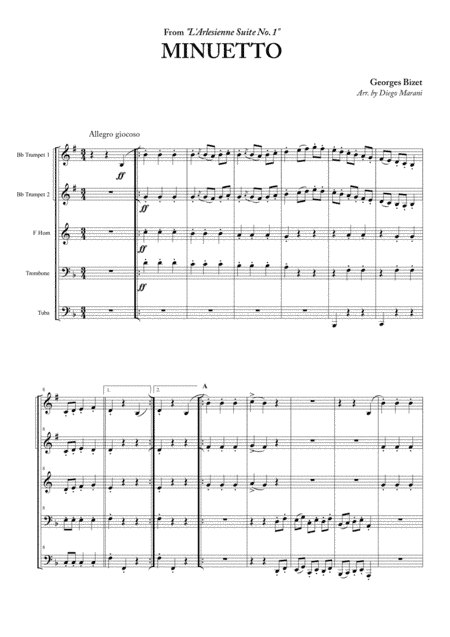 Minuetto from "L'Arlesienne Suite No. 1" for Brass Quintet (arr. Diego Marani)