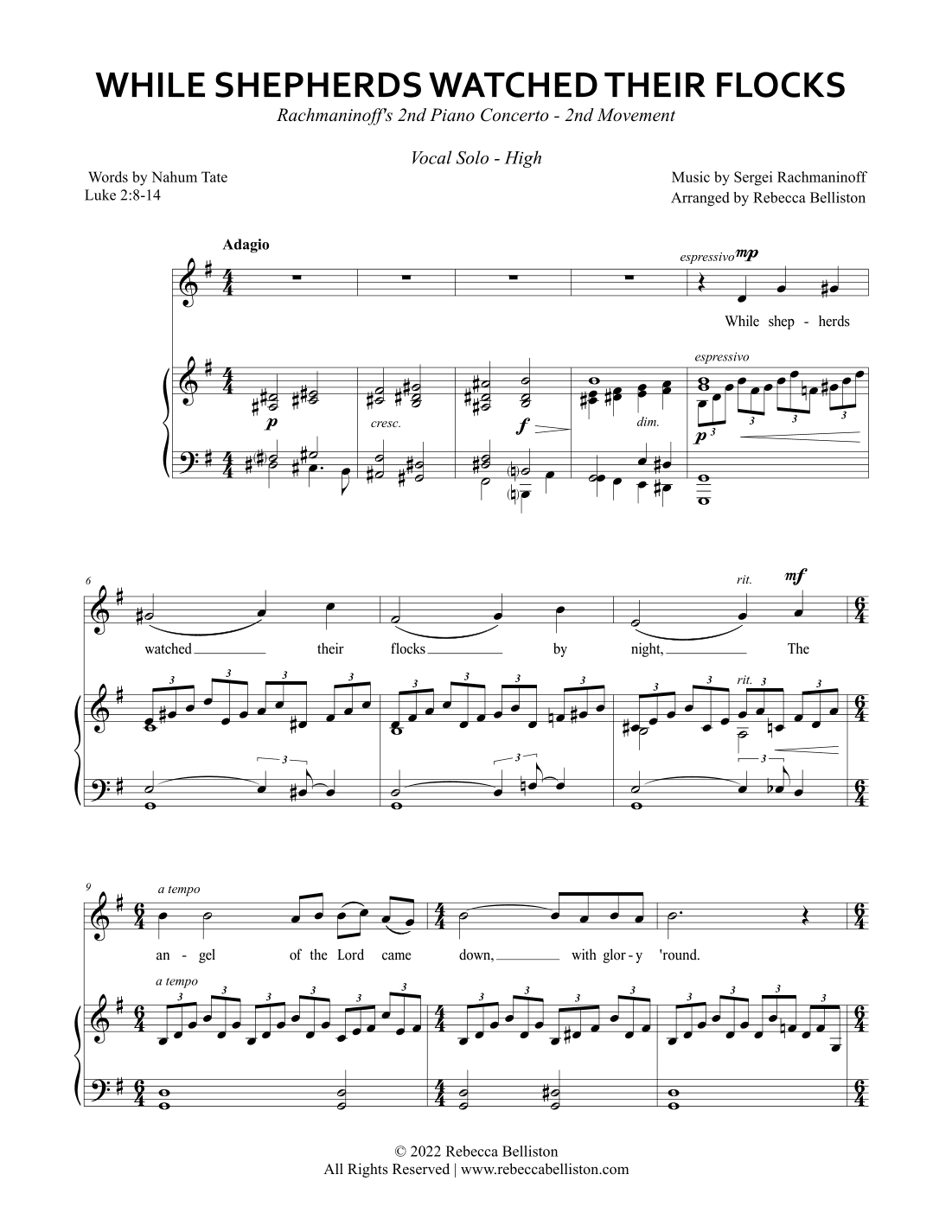 While Shepherds Watched Their Flocks / Rachmaninoff's Piano Concerto No. 2, Second Mvmt (VSH) (arr. Rebecca Belliston)