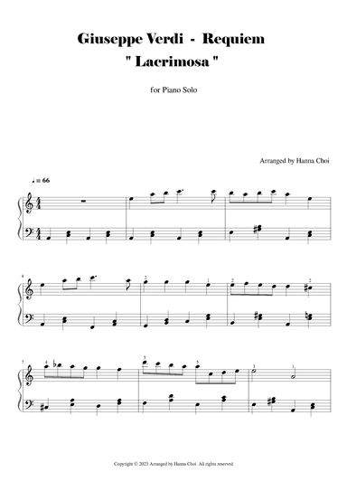 G.Verdi - "Lacrimosa" from Requiem [for Piano solo] (arr. Hanna Choi)