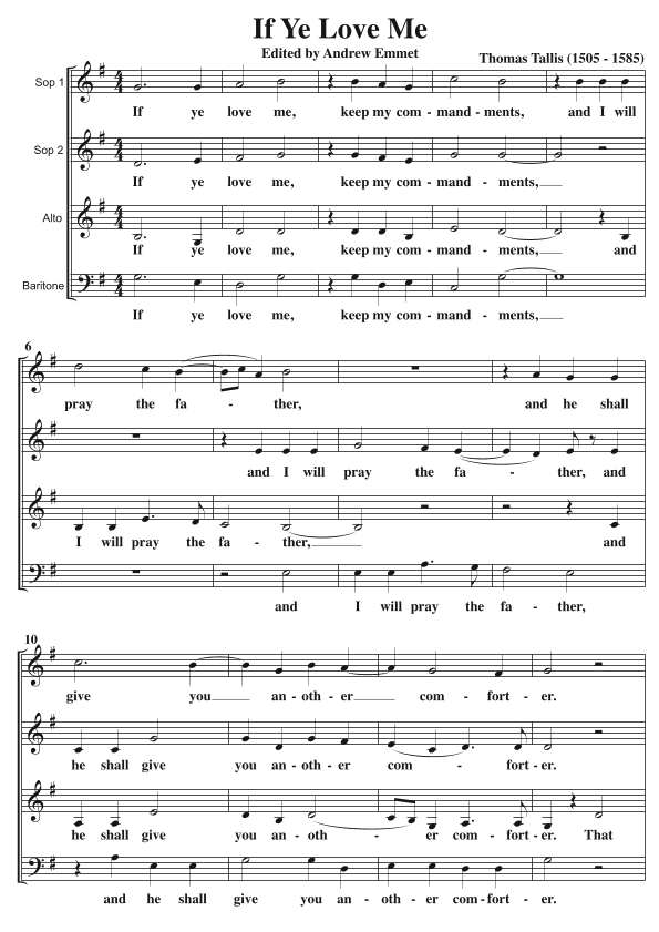 If Ye Love Me A Cappella SSAB (arr. Edited by Andrew Emmet)