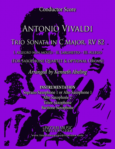 Vivaldi - Trio Sonata in C Major, RV 82 (for Saxophone Quartet SATB or AATB and Optional Organ) (arr. Kenneth Abeling)
