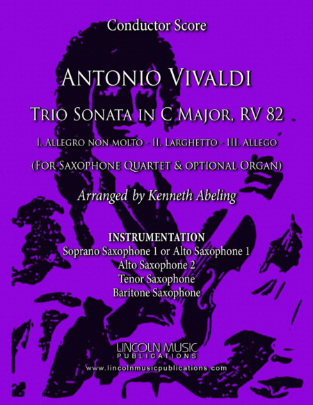 Vivaldi - Trio Sonata in C Major, RV 82 (for Saxophone Quartet SATB or AATB and Optional Organ) (arr. Kenneth Abeling)