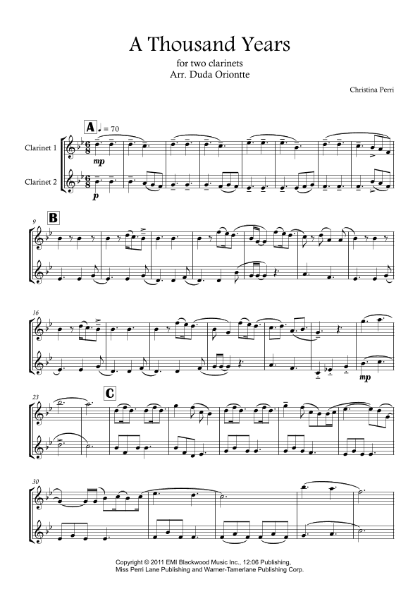 A Thousand Years (arr. Duda Oriontte)