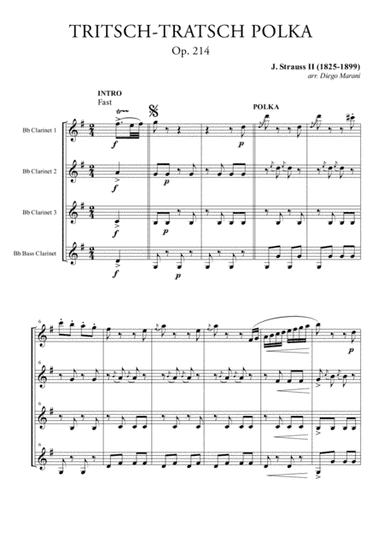 Tritsch-Tratsch Polka for Clarinet Quartet (arr. Diego Marani)