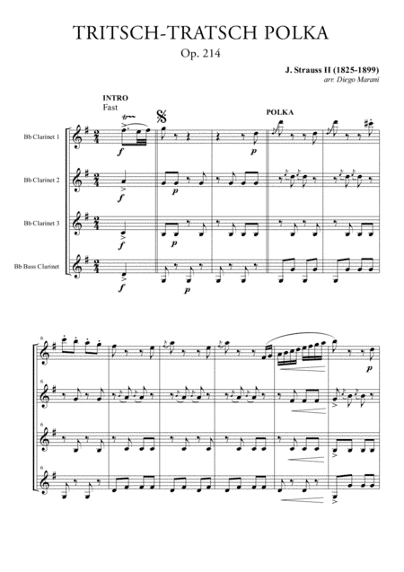 Tritsch-Tratsch Polka for Clarinet Quartet (arr. Diego Marani)