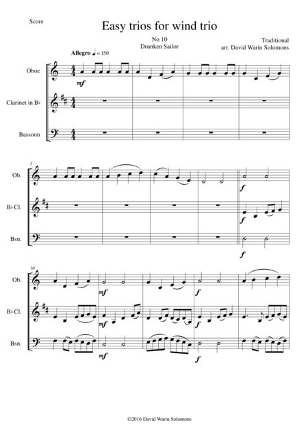 Drunken Sailor for wind trio (oboe, clarinet, bassoon) (arr. David Warin Solomons)