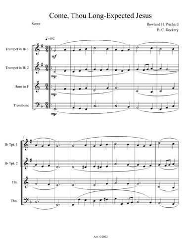 Come, Thou Long-Expected Jesus (Brass Quartet) (arr. B. C. Dockery)