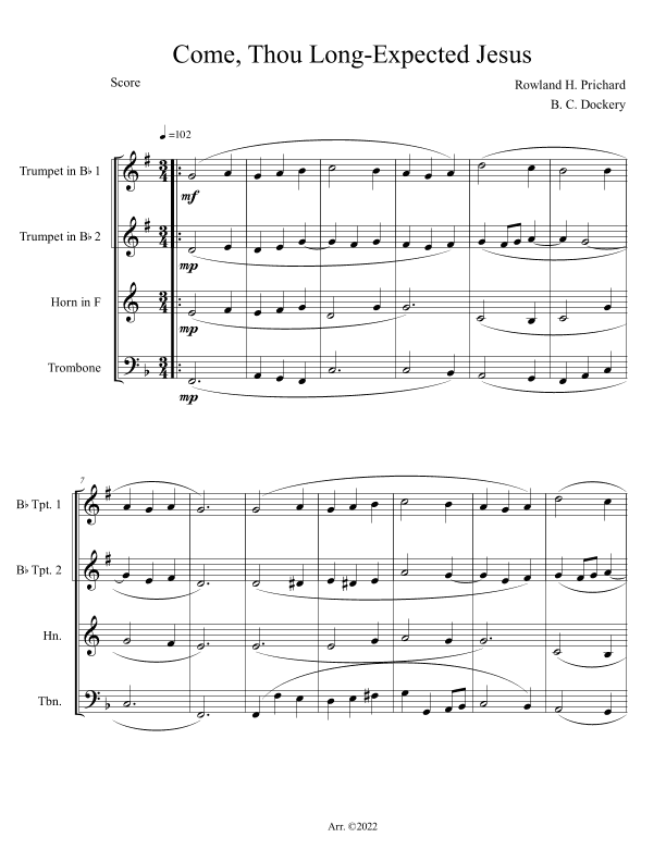 Come, Thou Long-Expected Jesus (Brass Quartet) (arr. B. C. Dockery)
