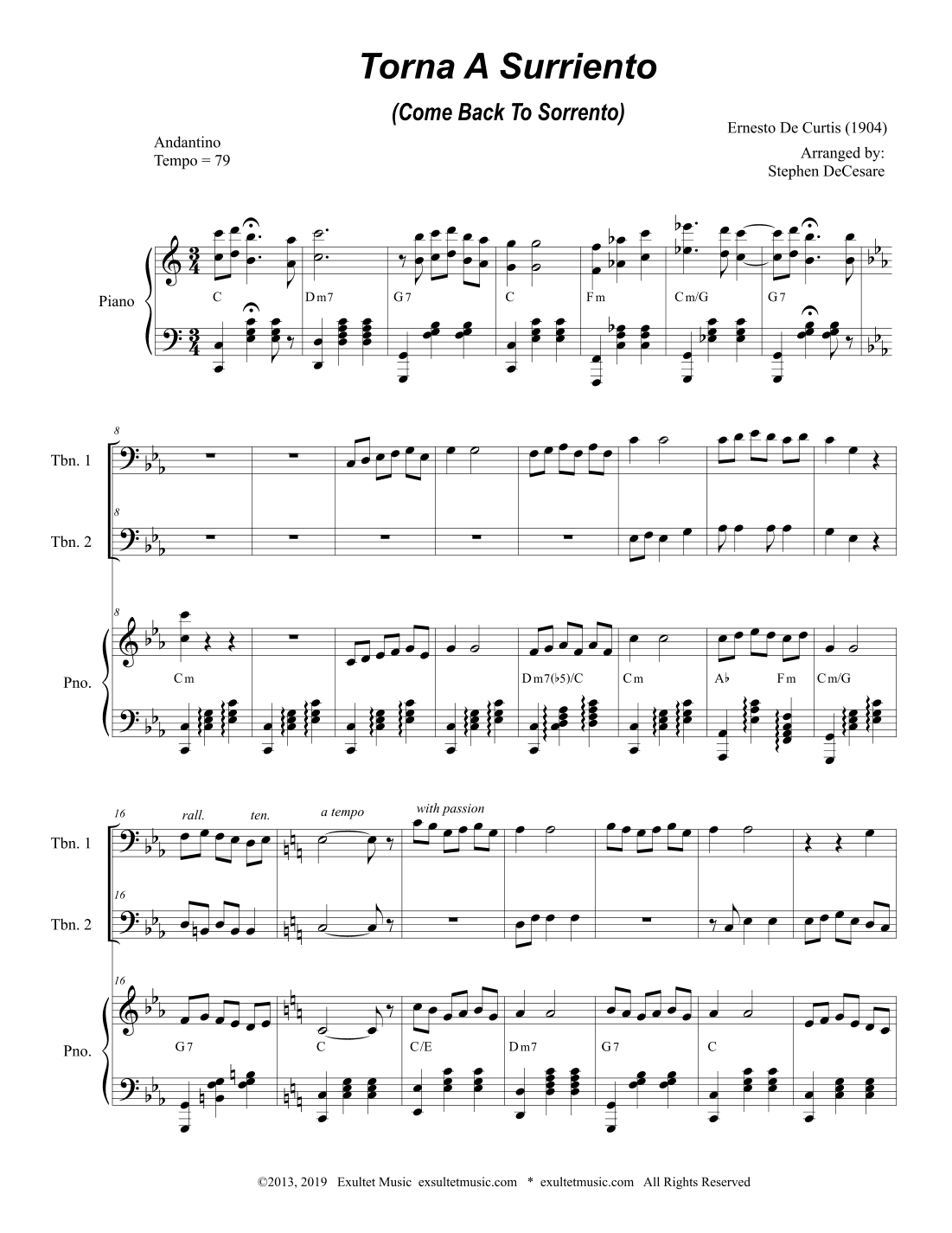 Torna A Surriento (Come Back to Sorrento) (Trombone Duet) (arr. Stephen DeCesare)