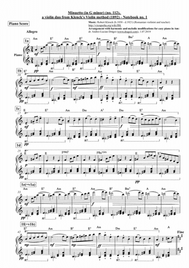 Robert Klenck - Minuetto (in G minor) (no. 112), a violin duo from Klenck's Violin method (1892) - N (arr. Andrei Lucian Dragoi)