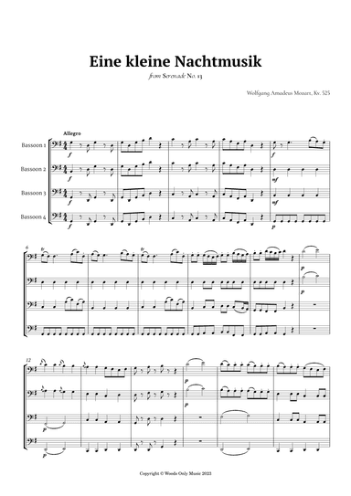 Eine kleine Nachtmusik by Mozart for Bassoon Quartet (arr. Ander)