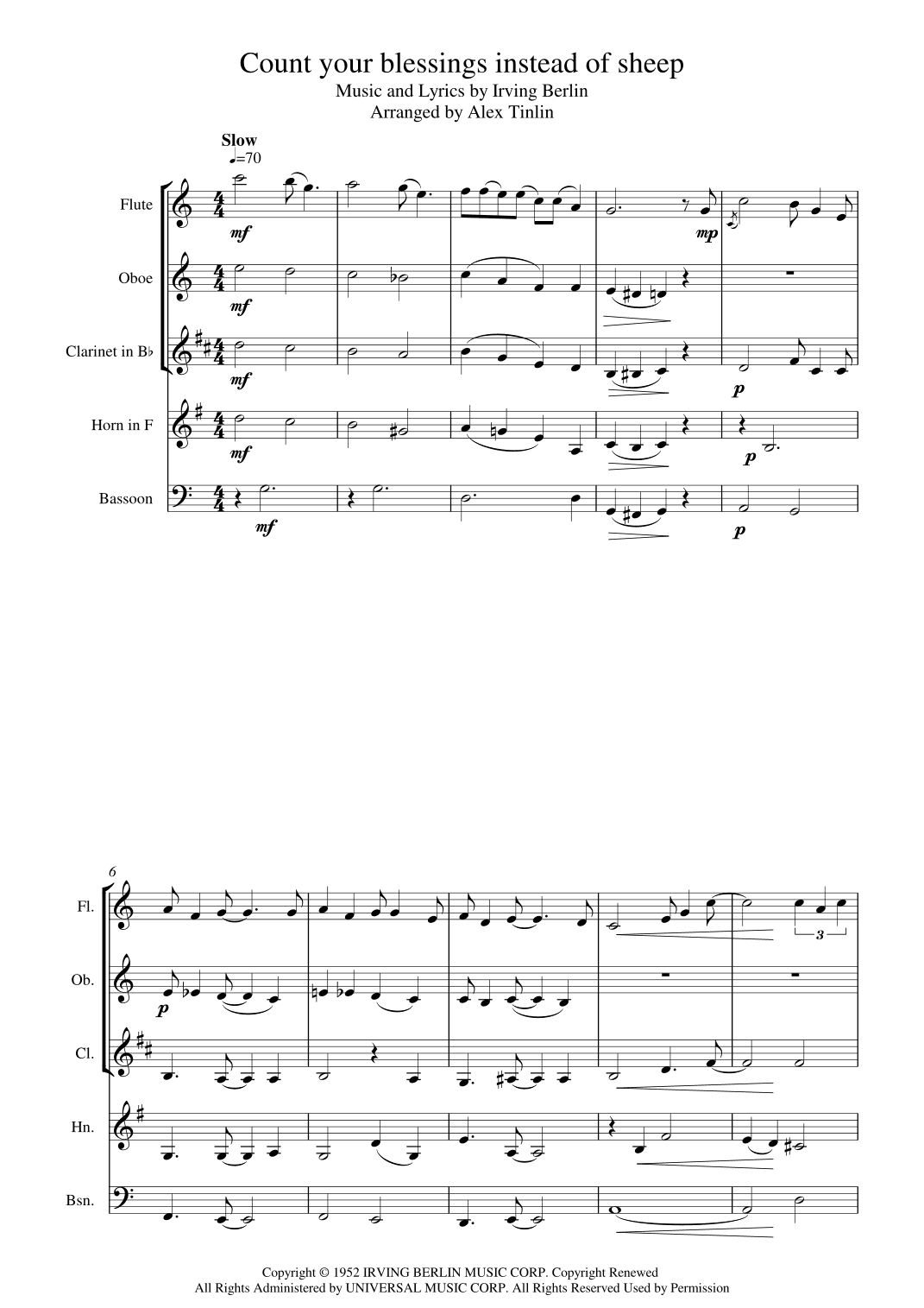 Count Your Blessings Instead Of Sheep (arr. Alex Tinlin)