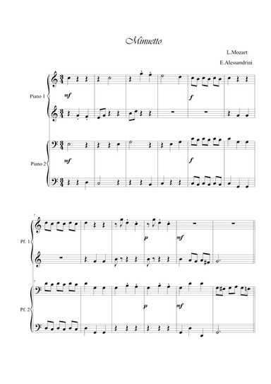Minuetto in C. Piano 4 hands (arr. Ester Alessandrini)
