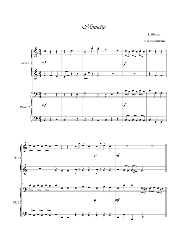 Minuetto in C. Piano 4 hands (arr. Ester Alessandrini)