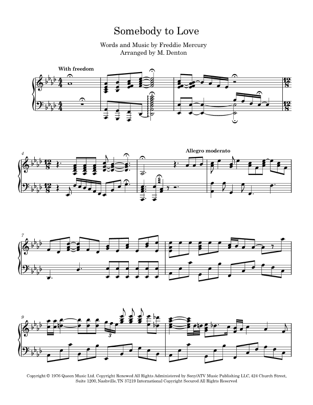 Somebody To Love (arr. Margaret Denton)
