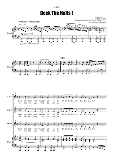 Deck The Halls! SSA with exciting piano arrangement (arr. Simon Walters)