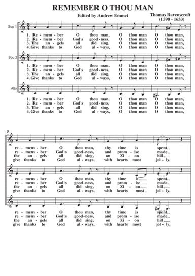Remember O Thou Man A Cappella SSA (arr. Edited by Andrew Emmet)