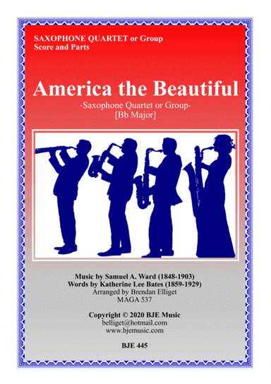 America the Beautiful - Saxophone Quartet or Group Score and Parts PDF (arr. Brendan Elliget MAGA 537)
