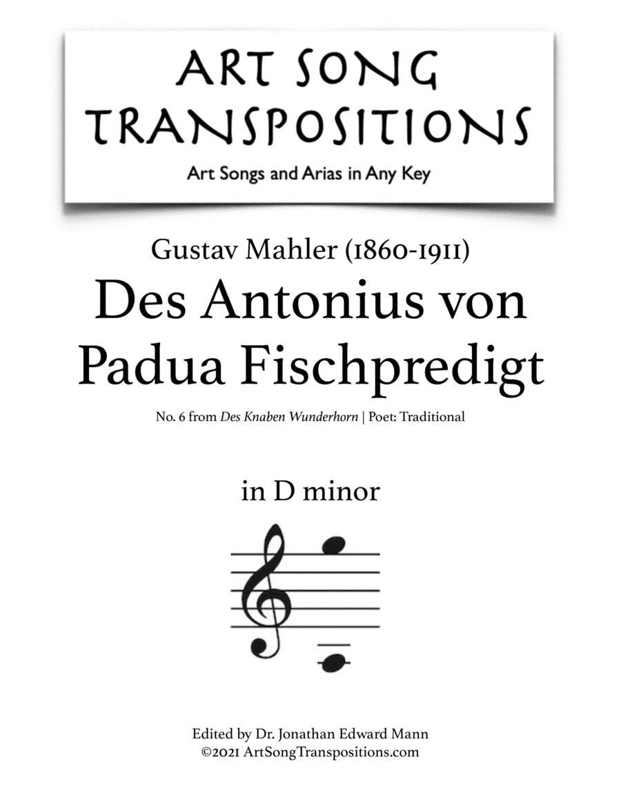 MAHLER: Des Antonius von Padua Fischpredigt (transposed to D minor) (arr. ArtSongTranspositions.com)