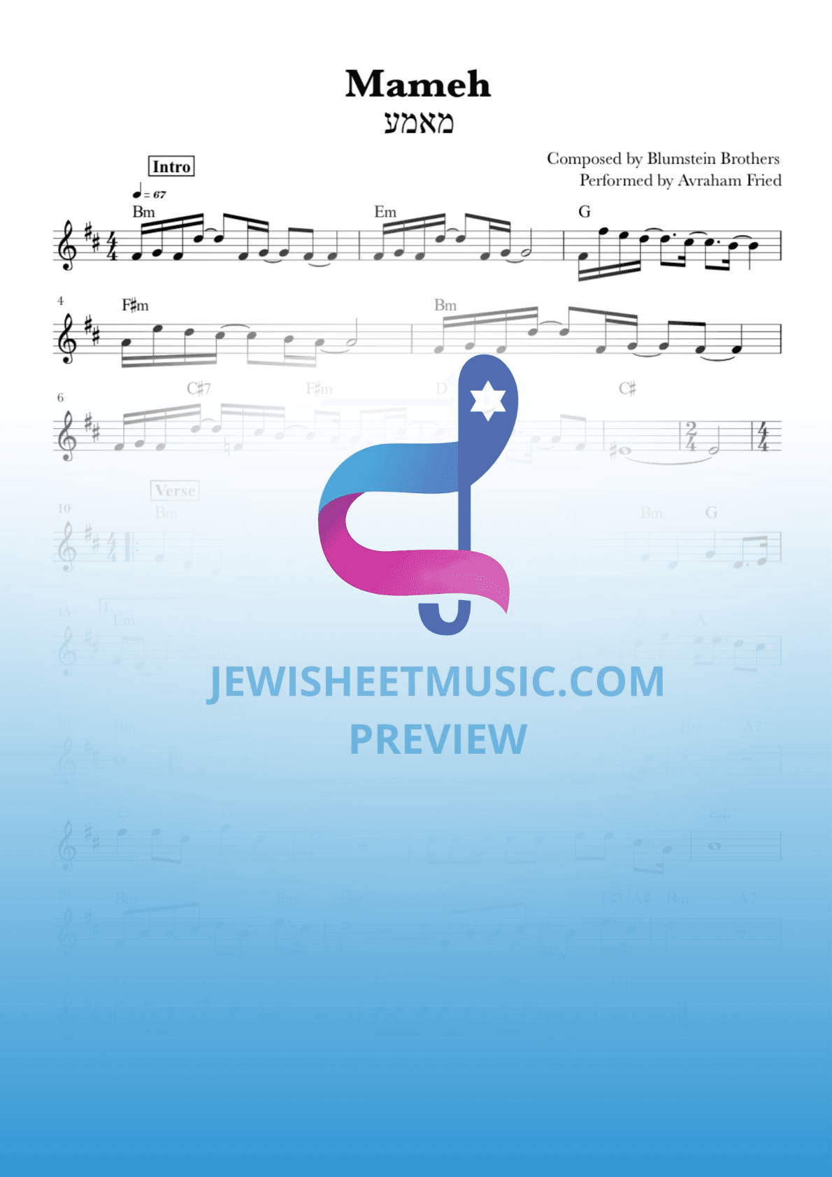 Mameh by Avraham Fried. Easy piano with chords. (arr. R. Sloboder)