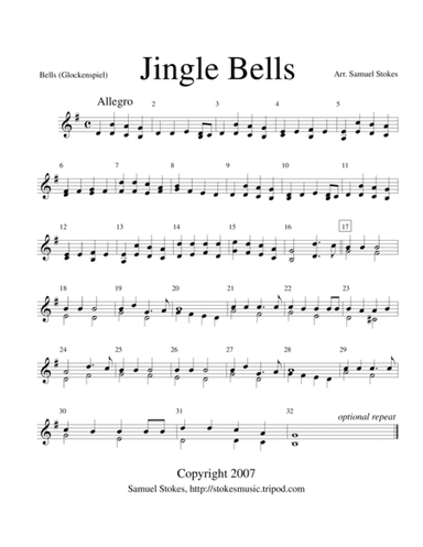 Jingle Bells - for solo glockenspiel (bell set) (arr. Samuel Stokes)