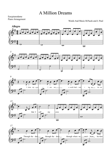 A Million Dreams (arr. easypianodame)