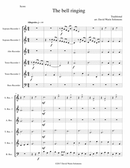 The Bell Ringing for recorder sextet (or recorder orchestra) (arr. David Warin Solomons)