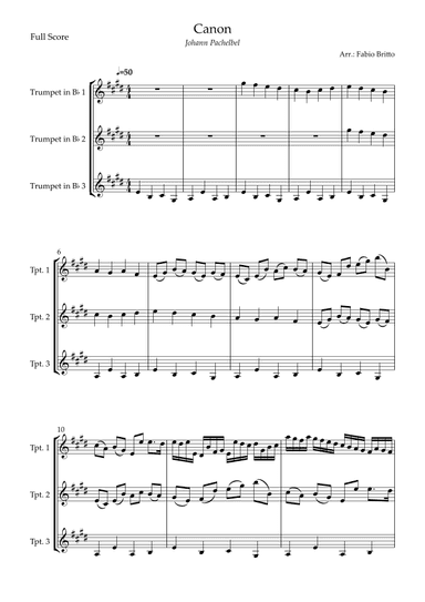 Canon - Johann Pachelbel (Wedding/Reduced Version) for Trumpet in Bb Trio (arr. Fabio Britto)