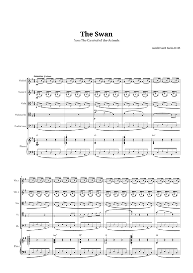 The Swan by Saint-Saëns for String Quintet and Piano with Chords (arr. Langanho)