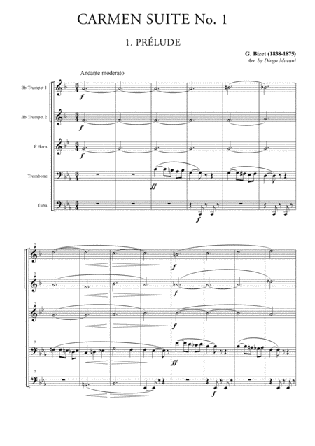 Carmen Suite No. 1 for Brass Quintet (arr. Diego Marani)